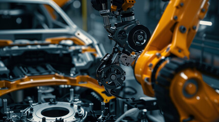 Car Assembly Line in a Modern Factory. Automotive Manufacturing Concept.