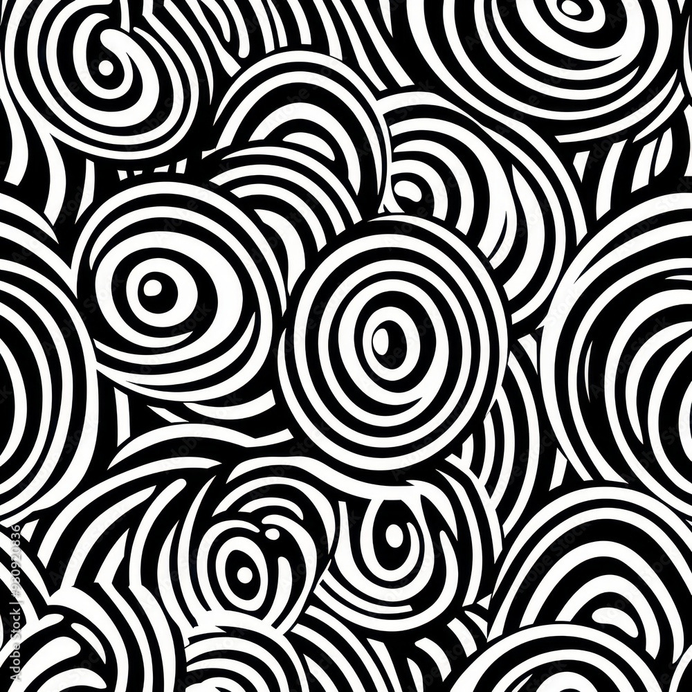 Poster abstract seamless pattern with black and white concentric circles for design projects.