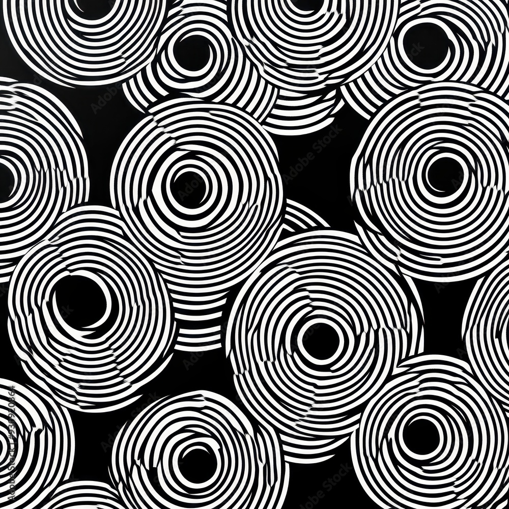 Poster abstract black and white circular pattern with concentric rings - geometric design background.