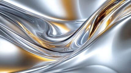 Abstract Silver and Gold Liquid Metal Swirls Background.