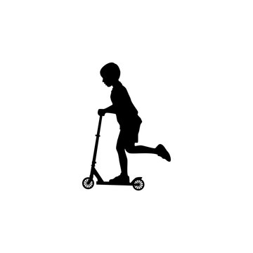 recommend clip art: siluet kid playing kickboard .vector illustration of kid playing kickboard for icon,symbol or logo. silhouette of boy playing kickboard