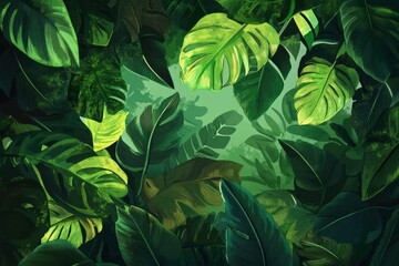 Nature leaves, green tropical forest, backgound illustration concept , ai