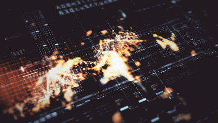 Futuristic screen display matrix, hi-tech digital data telemetry with encrypted numbers, display dynamic background for computer desktop screen display format
