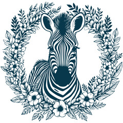 Aesthetic Floral Zebra Illustration Graphic Floral Wreath Silhouette Illustration