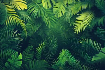 Nature leaves, green tropical forest, backgound illustration concept , ai