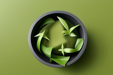 Green Recycling Bin with Leaves Inside Eco-Friendly Concept