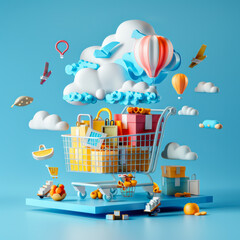 add of discounter racks with a lot of deals and flying percentage 3d Symbols
