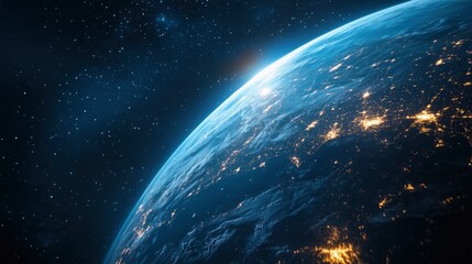 Nightly Earth planet in outer space. City lights on planet. Life of people. Solar system element. Elements of this image furnished , ai