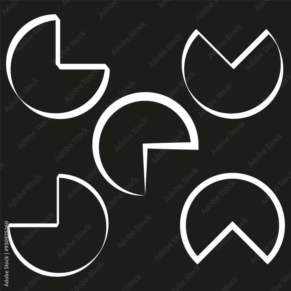 Aufkleber pie chart segments set. black and white vector design. modern abstract graphics.