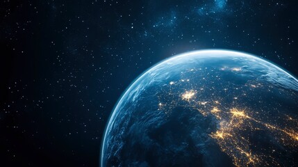 Obraz premium Nightly Earth planet in outer space. City lights on planet. Life of people. Solar system element. Elements of this image furnished , ai