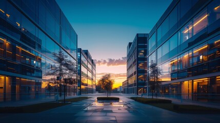 Obraz premium Illuminated Modern Industrial Complex under Serene Night Sky