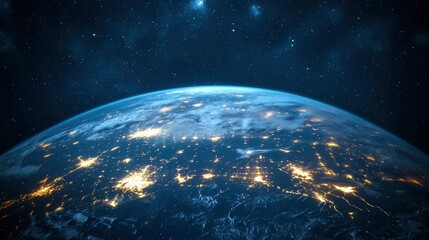 Obraz premium Nightly Earth planet in outer space. City lights on planet. Life of people. Solar system element. Elements of this image furnished , ai