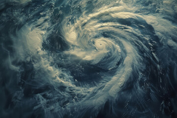 Obraz premium Hurricane weather from space, styled with lensbaby optics, an extreme angle, and strong facial expression.