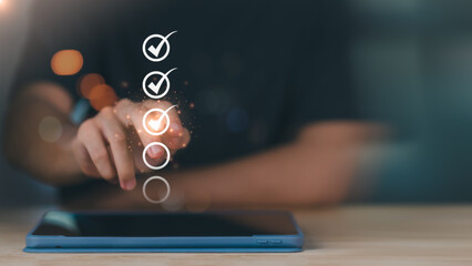 inspector makes mark on the survey topic ,Checklist with checkmarks and checkboxes ,checklist...