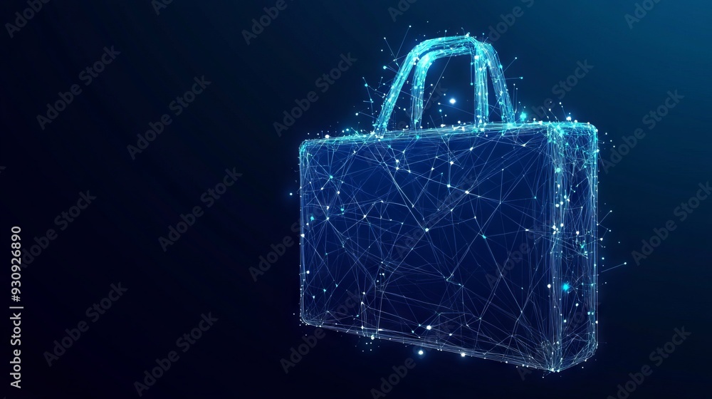 Poster abstract image of a briefcase. vector business wireframe concept. with dark blue background. low pol