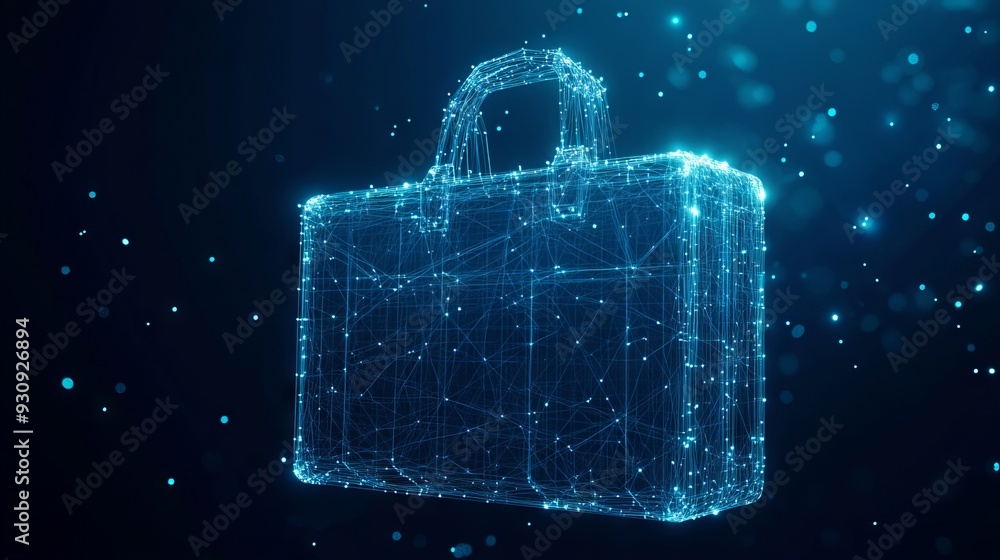 Poster abstract image of a briefcase. vector business wireframe concept. with dark blue background. low pol