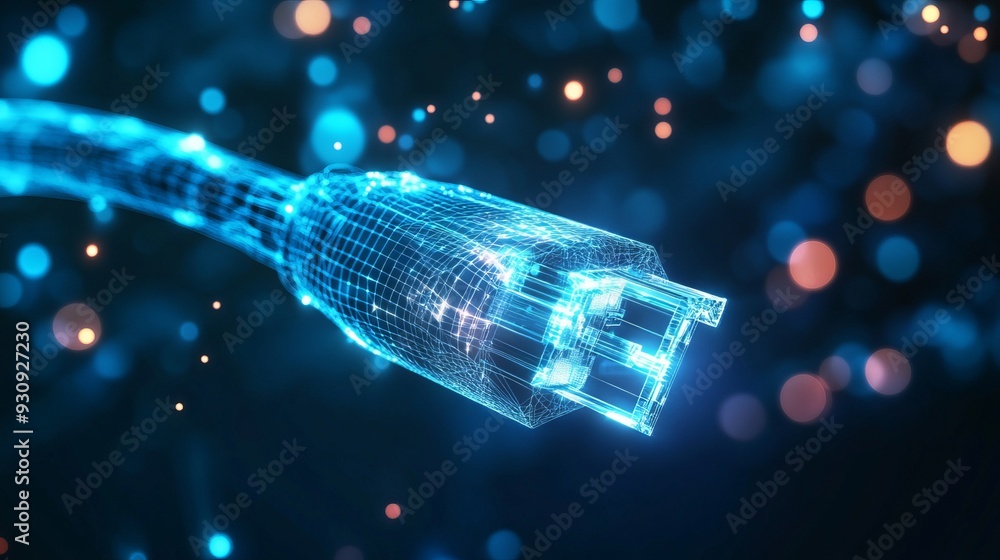 Aufkleber abstract image of a ethernet cable with dark blue background. low poly wireframe with lines, dots an