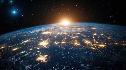 Obraz premium Nightly Earth planet in outer space. City lights on planet. Life of people. Solar system element. Elements of this image furnished , ai