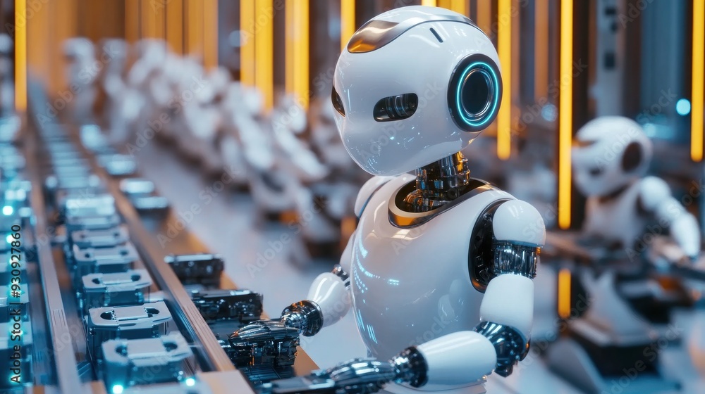 Poster robot worker in a factory