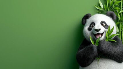 Obraz premium A 3D panda with a soft minimal bamboo background