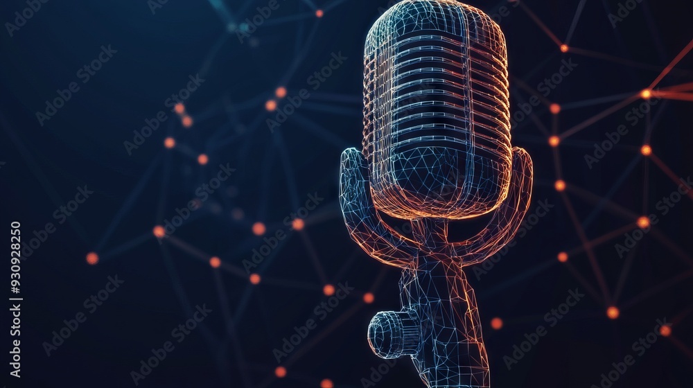 Aufkleber abstract image of a microphone. vintage microphone vector wireframe concept. with dark blue backgrou
