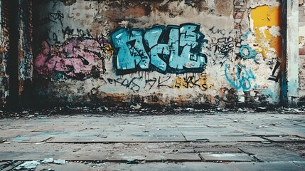 Graffiti Covered Walls in Dilapidated Urban Setting Evoke Atmosphere of Neglect and Crime