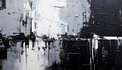Abstract Acrylic Painting with Contrasting Black and White Brushstrokes, Exploring the Balance Between Light and Dark, and Opposites