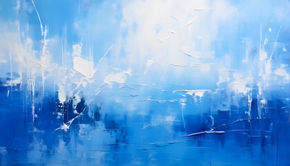 Fototapeta premium Cool-Toned Abstract Acrylic Painting with Icy Blue and Silver Brushstrokes, Evoking Winter, Coldness, and a Serene Chill