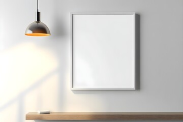 Single White Frame hanging on wall mockup blank