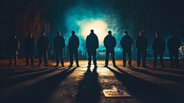 Police Lineup of Suspects Captured in Stark Lighting