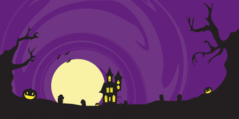 Halloween background design, Halloween night,spooky atmosphere, pumpkin, halloween night silhouette design.