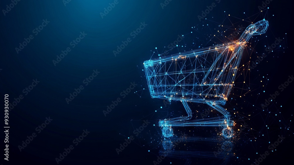 Aufkleber abstract image of a shopping cart. vector business wireframe concept. with dark blue background. low