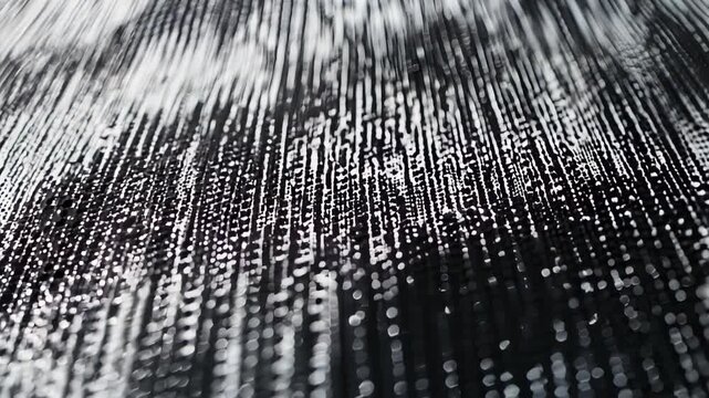 Halftone pattern dissolves into textured surface. Intricate details of dots and scratches create an abstract composition. Dynamic interplay of light and shadow enhances depth and dimensionality.	