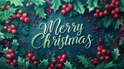 Christmas Card Design with Paper-Cut Christmas Tree and "Merry Christmas" in Whimsical Script, Vibrant Green Layers and Golden Stars