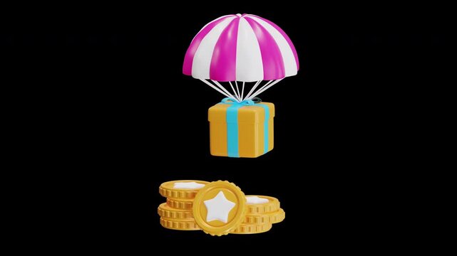 3D Animation of Direct airdrop gift delivery box | Alpha Channel
