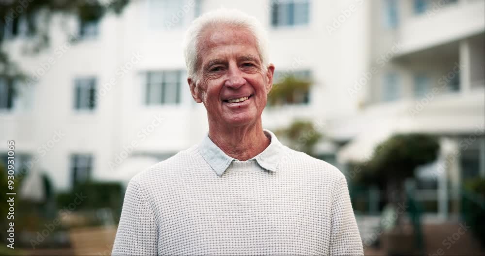 Canvas Prints portrait, happy and senior man in garden of nursing home for retirement and wellness. smile, elderly