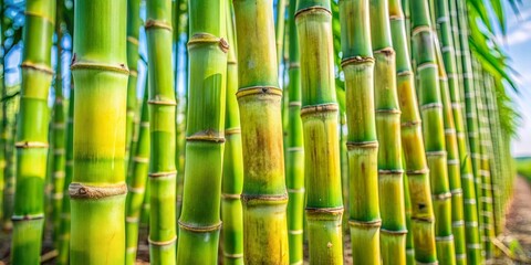 Obraz premium Close-up of vibrant green sugar cane stalks in a field , agriculture, plantation, harvest, organic, tropical, growth, farm