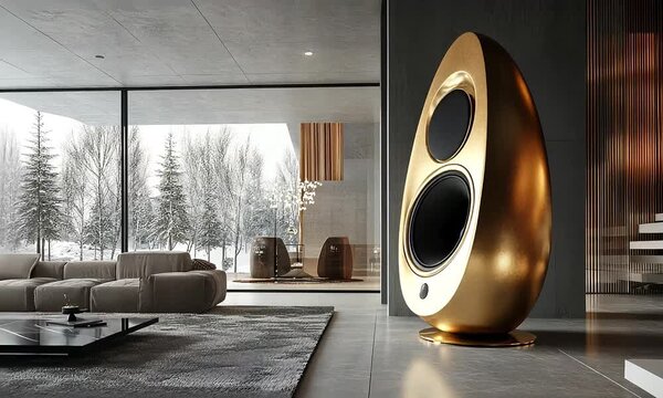 Luxury Modern Living Room with Gold Speaker with ai generated.
