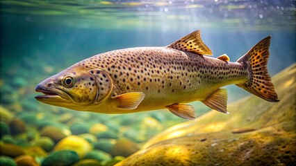 Brown trout swimming gracefully in an aquarium , brown trout, Salmo trutta fario, fish, underwater, aquarium, beautiful