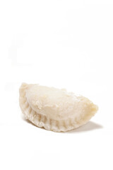 Frozen stuffed Cireng, a traditional Indonesian snack ready to fry, filled with seasoned beef fat or koyor, photographed against a white background.