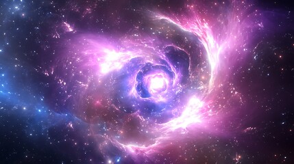 Obraz premium Abstract Cosmic Nebula with Glowing Light and Stars.