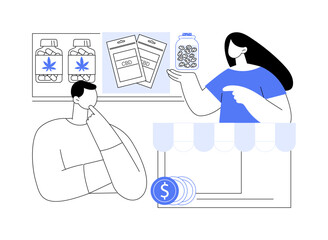 Budtender consulting isolated cartoon vector illustrations.