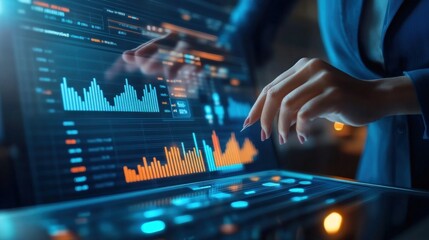 Businesswoman Analyzing Financial Data on Laptop