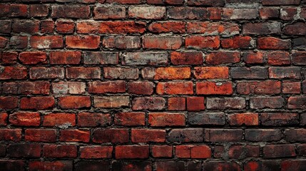 Fototapeta premium Red brick wall. Texture of old dark brown and red brick wall panoramic backgorund , ai