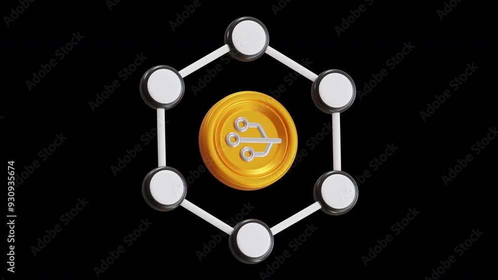 Poster 3d animation of decentralized finance refers to a network system | alpha channel