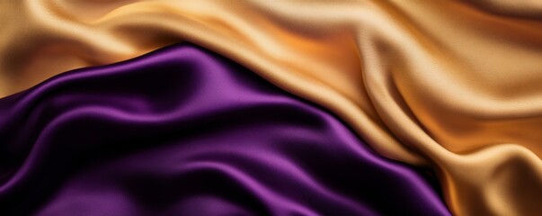 Fototapeta premium Purple and gold silk fabric, close-up