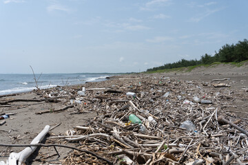 Playa con basura, contaminación en la playa 