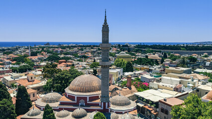 Beautiful view of the dome and minaret of the Suleiman Mosque in Greece.
