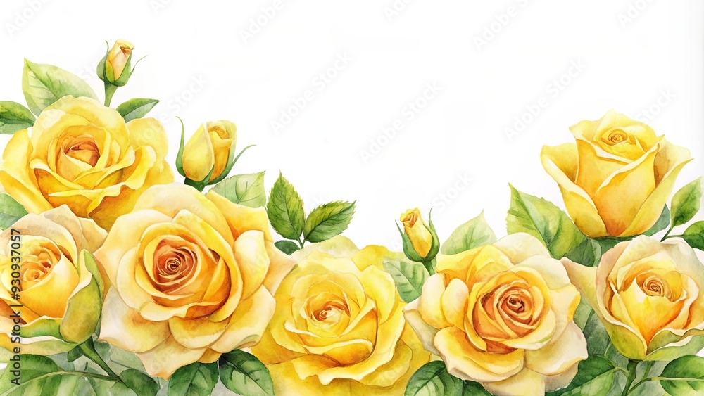 Poster Watercolor painting of elegant yellow roses in an artistic arrangement , watercolor, floral, bouquet, roses, yellow