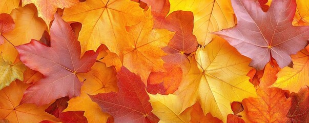 Fototapeta premium A vibrant collection of autumn leaves displaying rich hues of red, orange, and yellow, perfect for seasonal decor and nature themes.